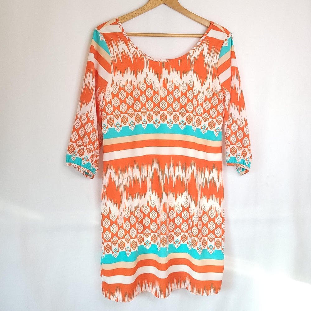 Peach Love California Orange and Turquoise Mini Dress
